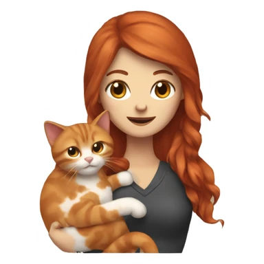 Red haired woman holding 1 brown and orange cat with big tail sticker