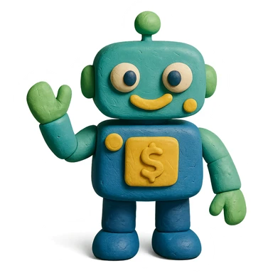 friendly and modern robot mascot for a finance app with subtle money or finance elements sticker