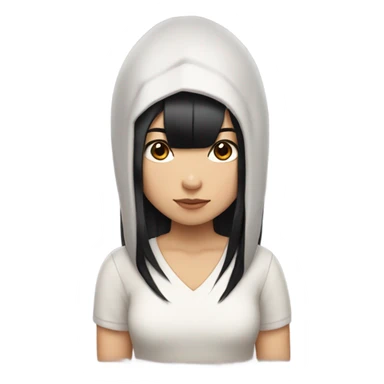 girl with straight black hair, dyed red streaks, asian, black eyes,  sticker