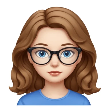 Girl with light brown wavy hair, pale skin, blue eyes, and black cat eye glasses  sticker