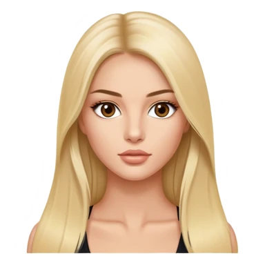 victoria’s secret model with long blonde straight hair, dark brown almond eyes, oval face, small lips sticker