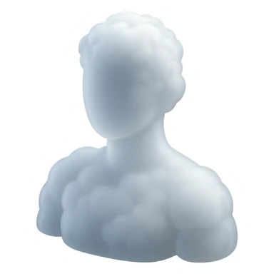 person made of white fluffy clouds, shoulder view, looking straight, matte glass style sticker
