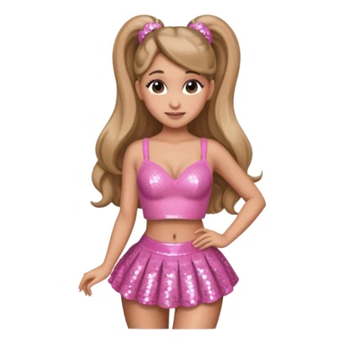 Ariana Grande with dark blonde hair, pink sequin bra, pink sequin skirt sticker