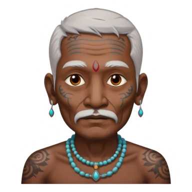 ancient indian old man with tatooed on neck and face sticker