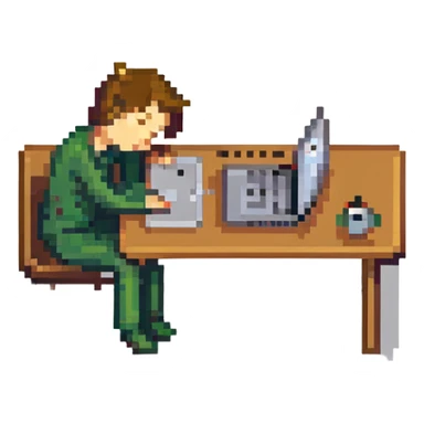 stick figure asleep at his laptop sticker