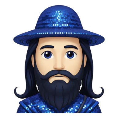 Saturn, God of Time from Gods and Goddesses with long black hair and beard, indigo sequin outfit sticker