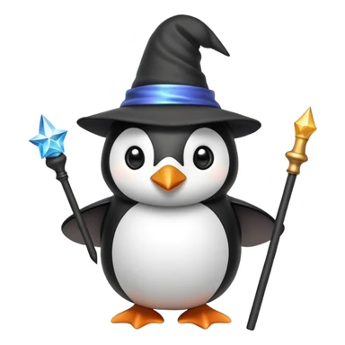 penguin with wizard hat and magic wand sticker