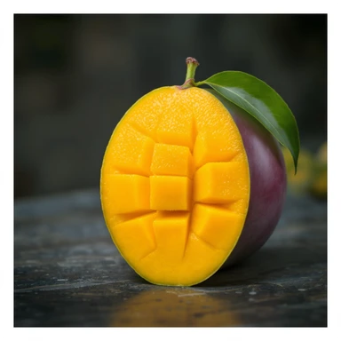 sliced mango showing juicy inside, photorealistic sticker