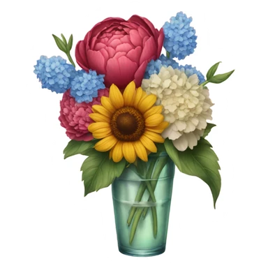 A tattoo of a  carnation, peony, hydrangeas, tulips, margarita, sunflower  sticker