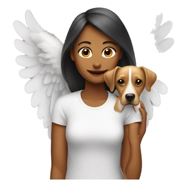 a dog with angel wings next to a woman sticker