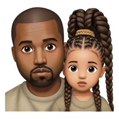 Rapper Kanye West with his daughter North West With Braids sticker