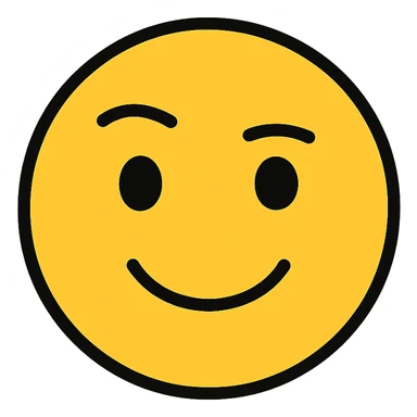 smiling face with one eyebrow raised, expressive sticker