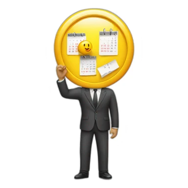 a man in a suit holding a calendar sticker