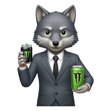 wolf in business suit, holding a monster energy can  sticker