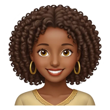 beautiful Ethiopian girl, smiling, curly hair, elegant look, high definition, precise details, iOS Apple style emoji sticker