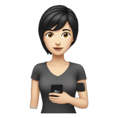 white girl with black hair and smartphone sticker