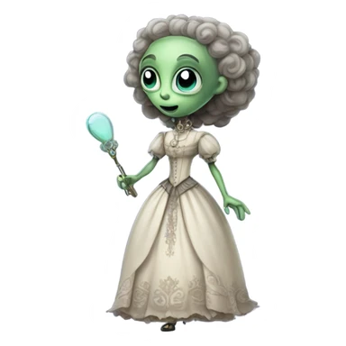 alien galora in Victorian dress elegant, full body, holding usb key sticker