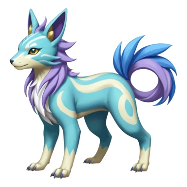 Colorful Skilled Adept Graceful Asian Painted WereGarurumon-Suicune-Linoone-Meloetta-Renamon-fusion-hybrid-creature (full body) sticker