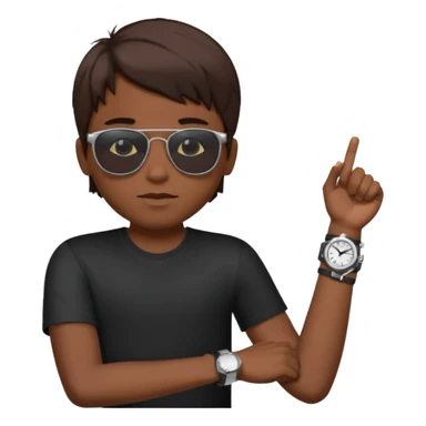 Un niño con pelo lacio color castaño,con lentes de sol negros y un reloj en la muñeca sticker