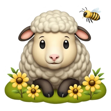 sleepy sheep in the field and a bee sticker