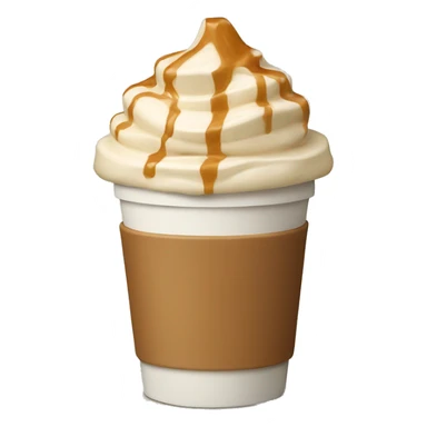 a beige starbucks coffee cup with cream and caramel sauce on top sticker