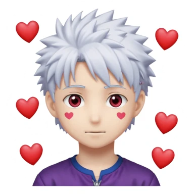 Killua Zoldyck from the anime Hunter x Hunter has hearts popping out of his eyes in an anime style. sticker
