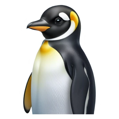 Cinematic Noble Emperor Penguin Portrait Emoji, Poised and regal, standing proudly on icy terrain with crisp black and white plumage and determined, deep-set eyes, Simplified yet sharp and sophisticated features, highly detailed, glowing with a soft, dignified polar glow, high shine, intelligent and stalwart, stylized with an air of imperial command, focused and resolute, soft glowing outline, capturing the essence of a watchful and confident arctic guardian that feels as though it could waddle out of the screen with effortless authority! sticker