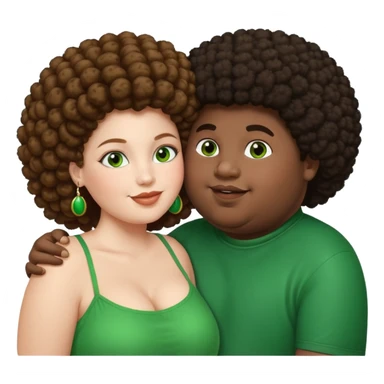 very dark fat boy with afro kissing pretty white girl with long brown hair and green eyes  sticker