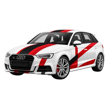 Add bold racing stripes to the white Audi S3 8V. Keep the background transparent. Maintain the car's original style and details. sticker