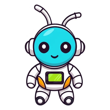 Cute robot character with blinking lights and antenna sticker