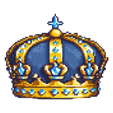 A navy blue king's crown with diamond gems and gold accents sticker