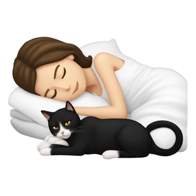 Brunette white girl sleeping with one black cat and one calico cat sticker