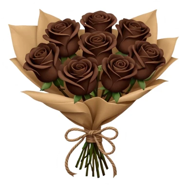 Bouquet of the darkest really dark brown roses in a paper package sticker