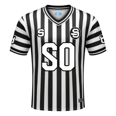 Black and white striped jersey with SCO letters sticker