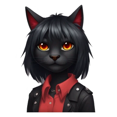 Anthro Edgy Cool Beautiful Black Cat-Fursona with Emo Hair-bangs with Red Streaks sticker