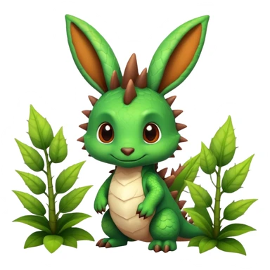 A cute dragon with bunny ears and plant-like features, with spikes on its back sticker