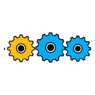 A set of connected gears turning in unison, showing a repeatable system sticker