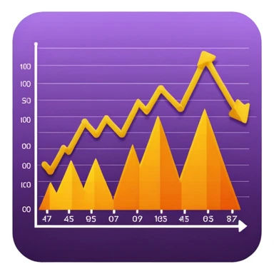 A purple, orange, and yellow line chart with multiple lines and data points sticker