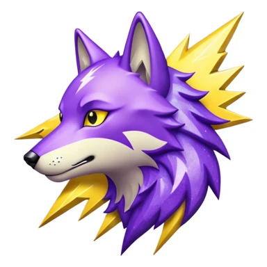Purple wolf with a yellow lightning bolt emanating from its eyes. Glitter texture everywhere. sticker