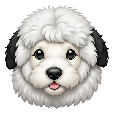 Generate an image of a sheepadoodle who is mostly white with black areas. sticker