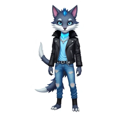 Kawaii dark cool edgy fantasy ethereal feline-vernid-sergal-fursona animal creature with a tufted tail full body sticker