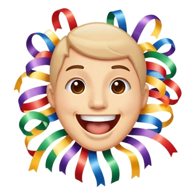 face with open mouth, smiling, surrounded by parade streamers sticker