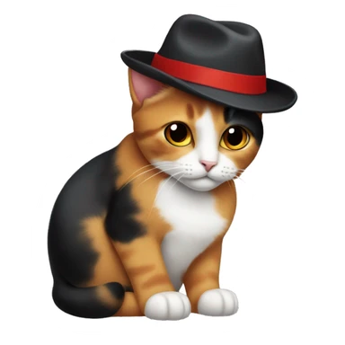 a calico cat wearing a red fedora hat with a black band in the style of the windows 10 emoji sticker