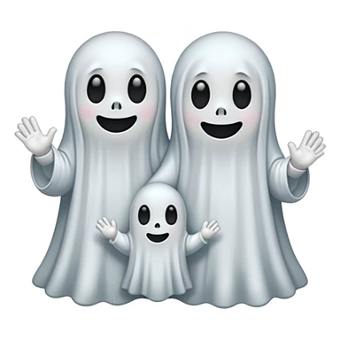 
Mini ghost family holding hands 
 cartoon -style/cute and transparent for a sticker 
 sticker