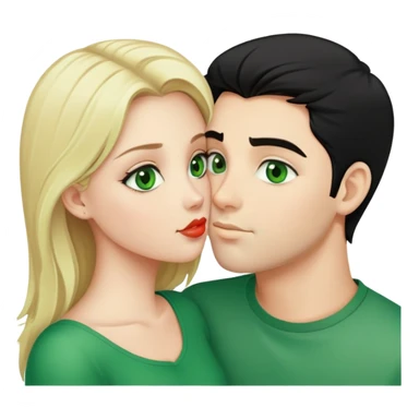 A blonde girl with fair skin and green eyes and a guy with fair skin and black hair and green eyes are kissing sticker