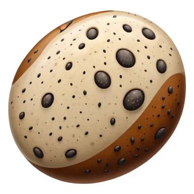 realistic seed, detailed macro close-up, textured surface with natural patterns, shades of brown and beige with distinctive black speckles, oval-shaped, glossy, studio lighting, sharp focus, high-resolution photography, isolated on neutral background sticker