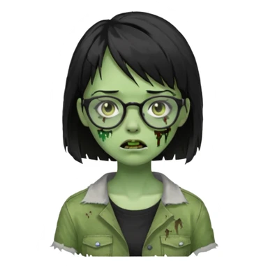 Green zombie girl with black short hair and side bangs in glasses sticker