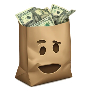 money spilling over out of a brown paper bag sticker
