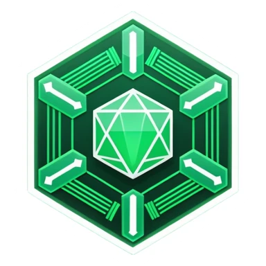 Futuristic reward points icon, diamond or hexagon shape, circuit board lines, Bloomberg terminal aesthetic, green phosphor glow on dark background, minimalist geometric, no text, fintech style, clean edges, professional icon design sticker
