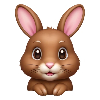 Cinematic Cute Brown Rabbit Portrait Emoji, Head tilted playfully and inquisitively, featuring a glossy, velvety brown fur with perky ears, round, sparkling brown eyes filled with curiosity, Simplified yet irresistibly adorable features, highly detailed, glowing with a warm, friendly glow, high shine, affectionate and lively, stylized with a touch of whimsy, bright and endearing, soft glowing outline, capturing the essence of a mischievous yet loving bunny, so playful it feels like it could hop out of the screen and into your arms! sticker